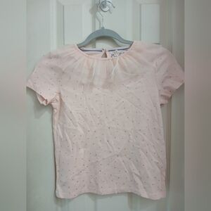 Mini Boden Girl's Tulle Collar Top Tee Pink Polka Dot Gold Princess 9-10 Yr